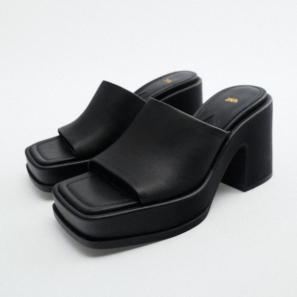 Zara Black Platform Leather Sandals - Size 6.5